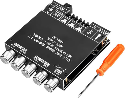 Daakro ZK-TB21 Bluetooth Amplifier Board,50W+50W+100W 2.1 Channel Subwoofer Amp Board with Treble and Bass Control,DC 12-24V, Bluetooth and AUX Inputs, DIY Wireless Speakers AMP Board, Password Free
