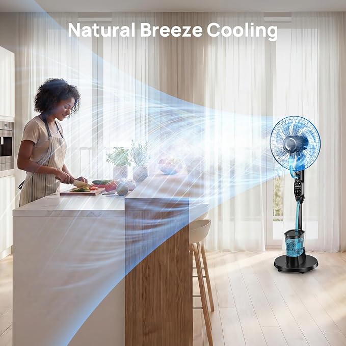 Standing Fan, 16'' Humidifier Fan - Misting Fan, Fan for Bedroom Oscillating Pedestal Fan with 3 Modes 9 Speeds 7H Timer for Daily Indoor Cool - 2026 Model