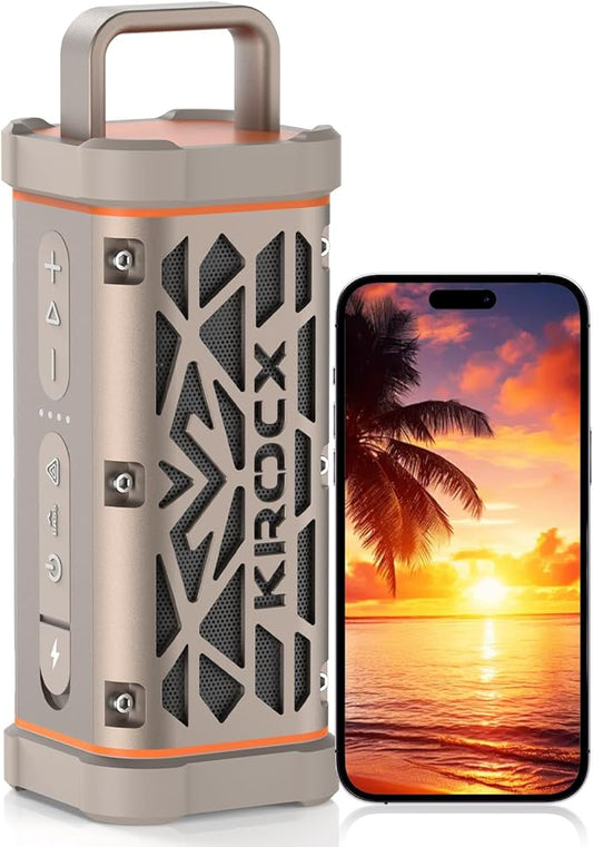 TRAVOR Magnetic Bluetooth Speaker, 45W Rugged All-Aluminum Outdoor Portable Speaker, BassUp, IP68 Waterproof Wireless Speaker for Golf Cart, Camping, Beach, TWS, 25H Playtime, Desert Champagne
