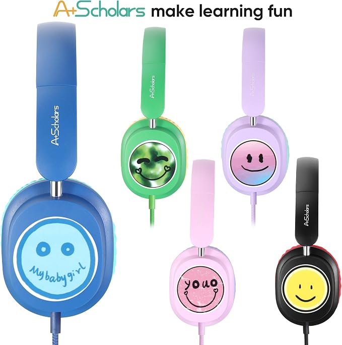 Kids Headphones Bulk 5 Pack for School, HD Mic Stereo Sound Over-Ear Headphones for Classroom, Comfortable Fit, Foldable, 3.5mm Jack Wired Headphones for kids ipad Tablets Computer Travel, Colorful