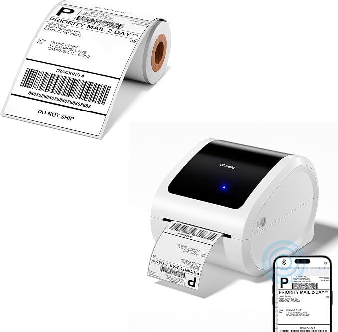 D520BT Bluetooth Shipping Label Printer with 1 Roll 4x6 Thermal Labels 100pcs