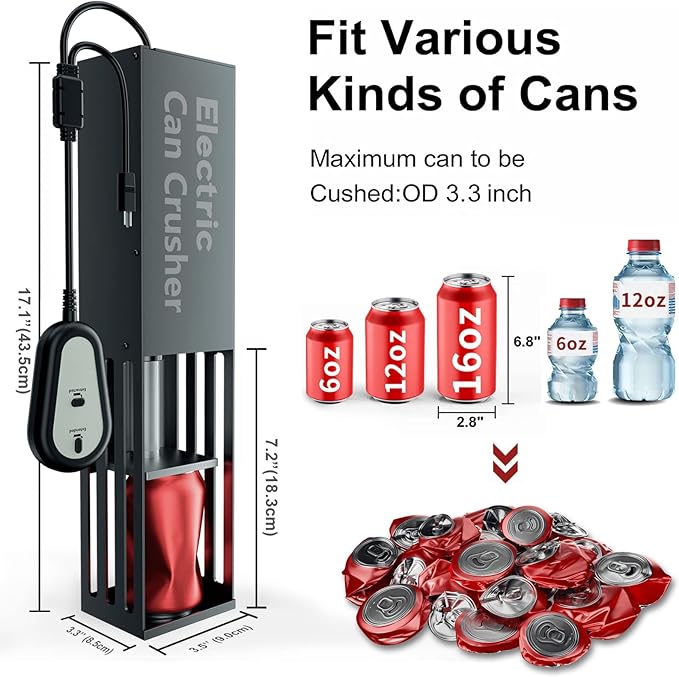 YOTAN Electric Can Crusher for Recycling 12oz/16oz Cans, Can Crusher Electric, Countertop Can Smasher for Aluminum Seltzer, Soda, Beer Cans and Bottles for Recycling, No Assembly Required (Black)