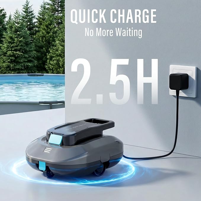 STARRYBOT Cordless Robotic Pool Cleaner with Dual high-Efficiency Motors Delivers Strong Suction, Smart Self-Parking,Smart LED Indicator,Pool Vacuum for Above-Ground Flat Pool up to 900 Sq.ft(Gray)