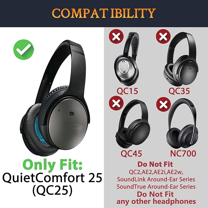 SOULWIT Replacement Kit for Bose QuietComfort 25 (QC25), Ear Pads Cushions + Headband + Earpads Cover - Burgundy