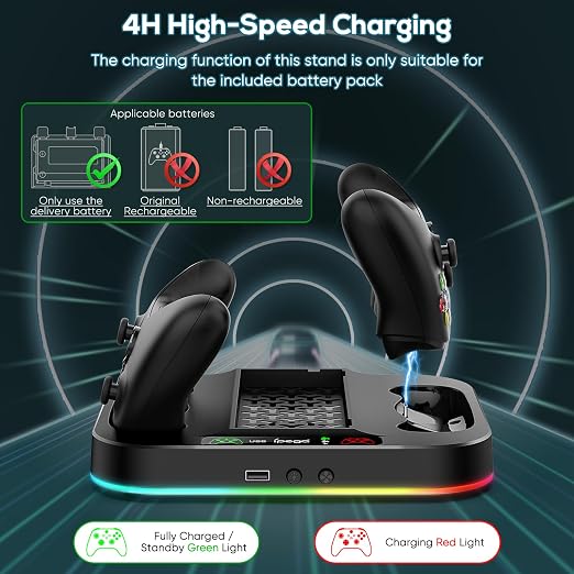 Cooling Stand for Xbox Series S with RGB Light, MENEEA Fast Charger Station with 2x1400mAH Batteries,Cooler Accessories with 3-Speed Adjustable Fan, Dual Charger Dock, 15 Light Modes, 2.0 USB Port