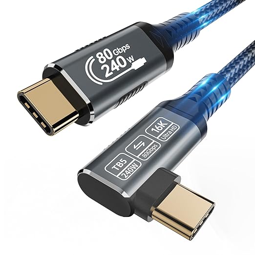 240w 80gbps USB c Cable Compatible with Thunderbolt 5 Cable Right Angle 3.3ft, 90 Degree USB C Cable, 8K/16k 60Hz usbc Monitor Cable for Thunderbolt 4,USB c Video