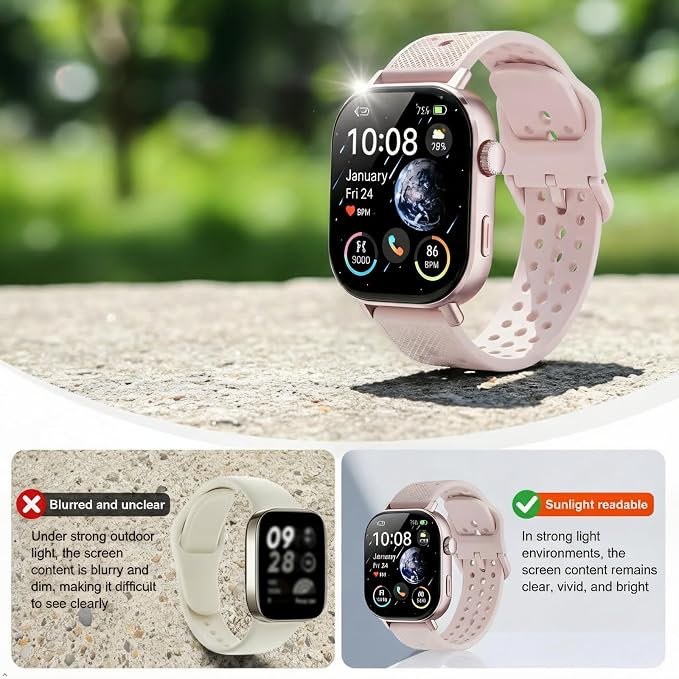 2026 Distance & Pace GPS Running Watch for Runners - Call & Text, AMOLED Large Screen, 50m Waterproof Swimming, Calorie & Step Counter, 2 Bands, Long Battery, for Seniors Men Women (Pink)