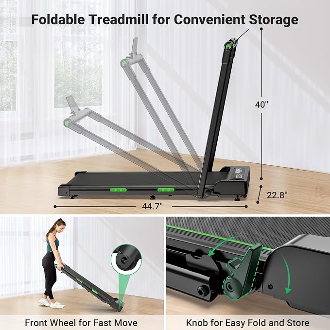 THERUN Walking Pad, 2 in 1 Foldable Treadmills for Home, 0.6-7.6 MPH, 2.5 HP Under Desk Treadmill with Handle Bar, 16" Widened Running Belt, with Remote Control & LED Touch Screen