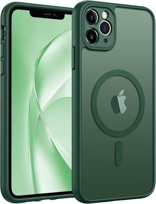 FNTCASE for iPhone 11 Pro Max Case: [Compatible with Magsafe] Translucent Matte Magnetic Cases [Full Camera Protection] Military Grade Shockproof Protective Phone Cover - Green