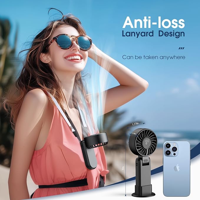 【5200mAh】Portable Handheld Fans for Travel, High-Speed Motor, Rechargeable Hand Held Fan, 5 Speed,180°Foldable, Small Personal Fan,4-IN-1 Hand/Desk/Waist/Neck Fans,Summer Beach Travel Essentials
