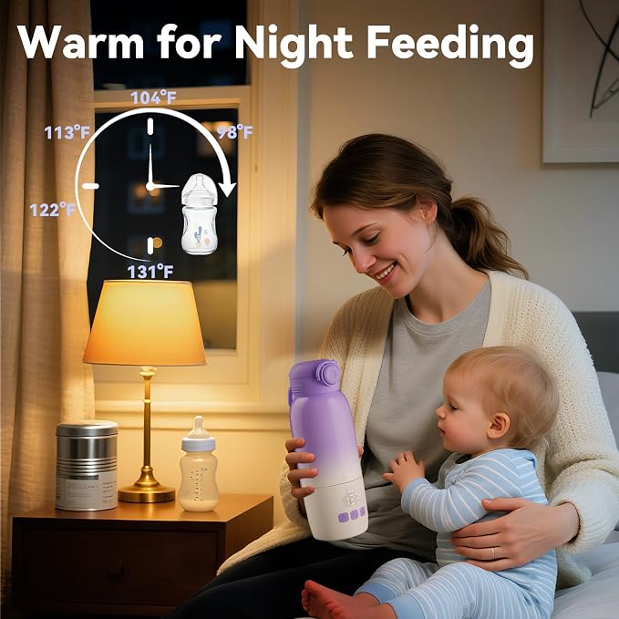 Portable Bottle Warmer for Travel - 12oz Cordless Milk Warmer, Dual Heating Modes for Breast Milk & Water, Fast Heating Smart Temperature Control, Ideal for Outdoor, Car, and Nighttime Feeding