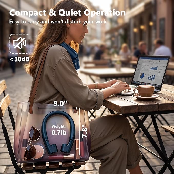 Mavax ChillGo Portable Neck Fan - 8000mAh Personal Wearable Fan, 9000 RPM Direct-flow 4X Powerful 360° Airflow Cooling Fan, Max 16H, 4 Speeds, LED Display, Great Gifts for Men Women - 5th Gen Blue