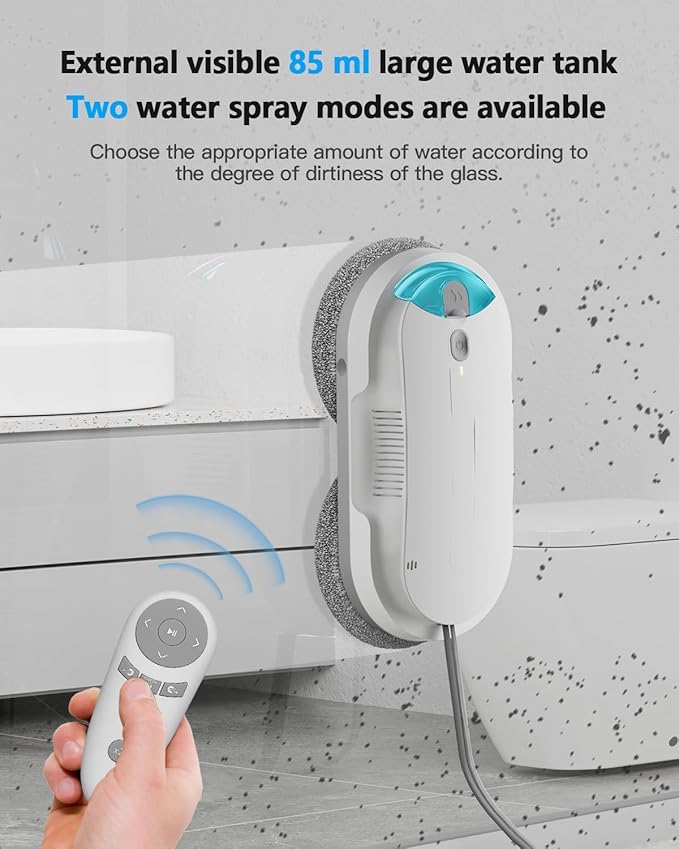 Window Cleaning Robot - Double Helix 4800-6400Pa Suction, Dual Ultrasonic Spray, 85ml Tank, Edge Detection, Anti-Drop, 3 Cleaning Modes for Streak-Free Glas