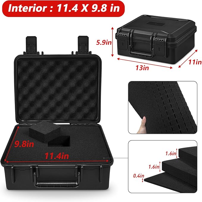 ICIMBI 11 Inch Foam Case with Customizable Foam for Test Instruments, Camera Accessories, Equipment, Electronics, and Tools & More – 11.4 x 9.8 x 5.7 Inches