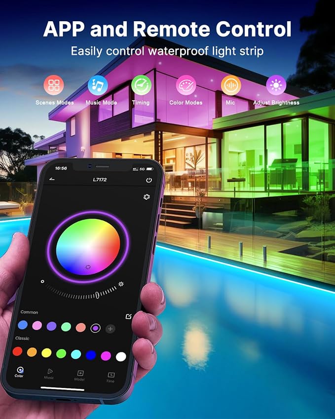 Fussion Outdoor LED Strip Lights Waterproof 400FT (2 Rolls of 200ft) with Remote, RGB LED Light Strips Music Sync Color Changing Christmas House Rope Lighting for Outside