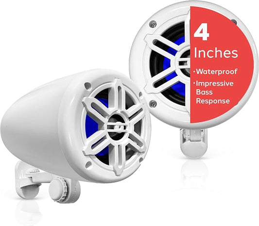 Pyle 4" Waterproof Off-Road Marine Speakers - 2-Way Full Range Stereo System with 360° Rotatable Bracket, Rugged Weatherproof Design, Ideal for ATVs, UTVs, Jeeps, Boats, and Wakeboards, White Colored