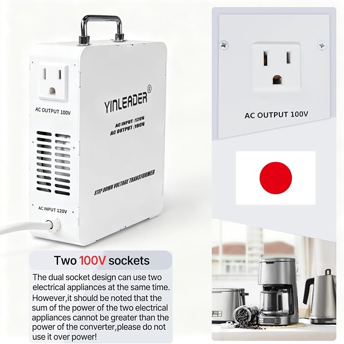 Yinleader 3000W Convert 120V to 100V Step Down Voltage Transformer Perfect for Japanese High-Power Devices in US(White)