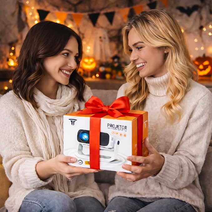 Wielio 2026 Smart Projector Android TV with WiFi 6 and Bluetooth 5.0 Built in 1000+ Apps 240 ANSI Portable Bedroom Mini Movie Projector Support 4K/1080P Auto Keystone & Zoom