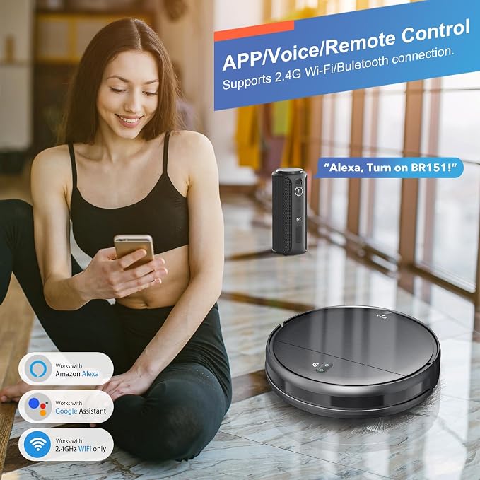 Robot Vacuum and Mop Combo, 2 in 1 Robotic Vacuum Cleaner with Schedule, App/Alexa/Voice Control, Slim 2.87", Self-Charging, Strong Suction & Long Runtime, Ideal for Hard Floor, Pet Hair, Carpet