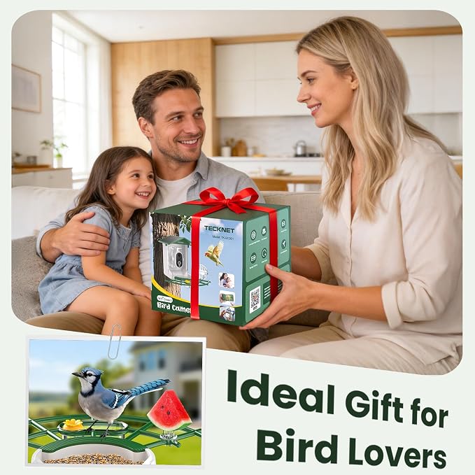 TECKNET Smart Bird Feeder with Camera, 2K UHD Video, AI Bird Species Identification, Instant Arrival Alerts, Solar Powered, Waterproof Birdhouse Camera, Gift for BirdLovers, Family, Green