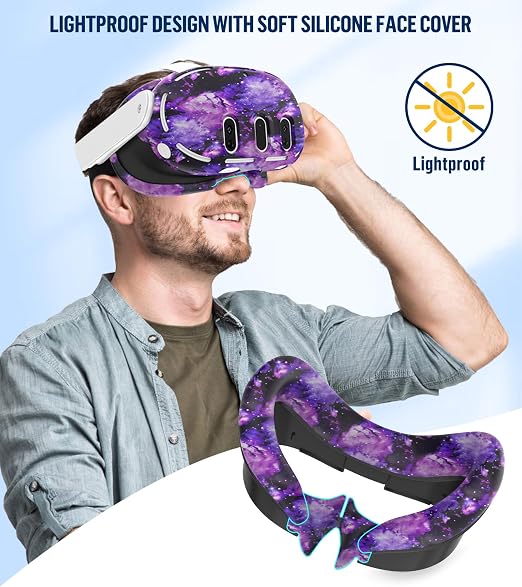 Silicone Cover Set Compatible with Meta/Oculus Quest 3 Accessories, Controller Grips, VR Shell Cover, Facial Interface Cover, Protective Lens Cover, Tempered Glass Lens Caps, Not Fit Quest 3S