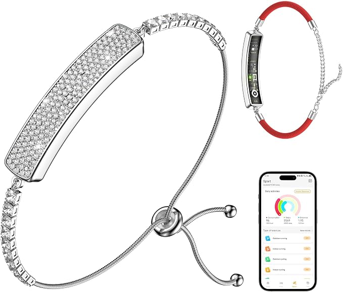 Smart Bracelet for Women – Fitness Tracker with Heart Rate, Sleep & Step Tracking, 1ATM Water Resistant, Multi-Sport Modes, Fitness Tracking Wearable with Free App, 2 Bands(Silver)