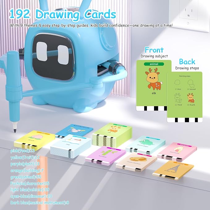 Art Enlightenment Drawing Robot: Educational Interactive Learning Toy for Kids - Auto Painting Machine with 192 Cards & Pens - Montessori Gifts for 3-8 Year Old