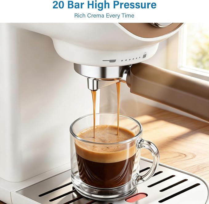 XIXUBX Espresso Machine, 20Bar Compact Espresso Maker with Milk Frother, PID Temperature Control, Low Vibration Coffee Maker for Small Kitchen, Home, Brews Latte, Cappuccino