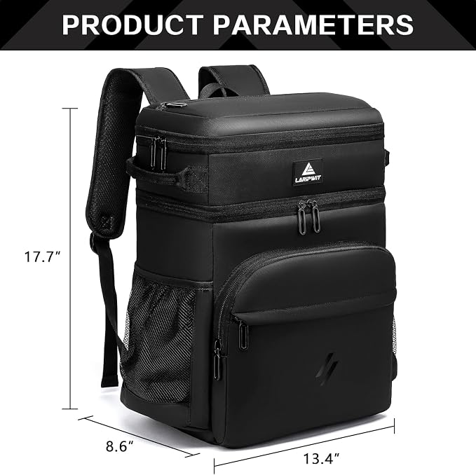 Laripwit Picnic Backpack Cooler Bag - 54 Cans Black Insulated Leak-Proof Lunch Backpack With Cooler Compartment, Large Double Deck Soft Bag for Beach, Camping, Travel