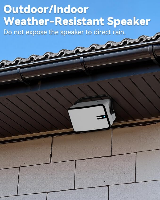400W Outdoor Bluetooth Speakers, Wireless Sync Between Speakers, Powerful Bass, Wall Mount for Patio, Porch, Gazebo, Garage, 2-Pack, White(MZ-621)
