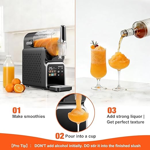 Slushie Machine No Ice Needed, Auto-Clean, 220W Quick Frozen Drink Maker with 6 Preset Programs for Margaritas, Frappés, Milk Shake and More, Slushy Machine for Home, 88oz