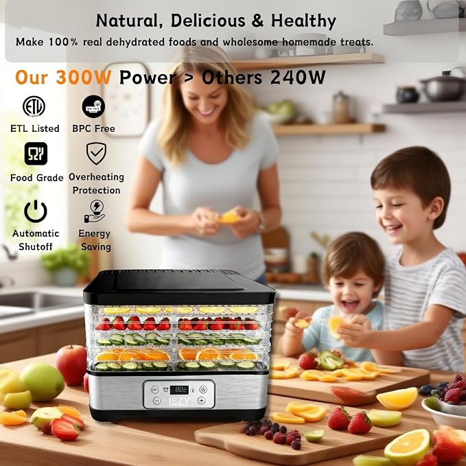 Food Dehydrator Machine-Dehydrators for Jerky Beef Fruit, 300W 158 ℉ Temperature Control & 24H Timer Food Dryer with 5 BPA-Free Trays Fruit Dryer for Herb, Fruit, Dog Treats (Black)