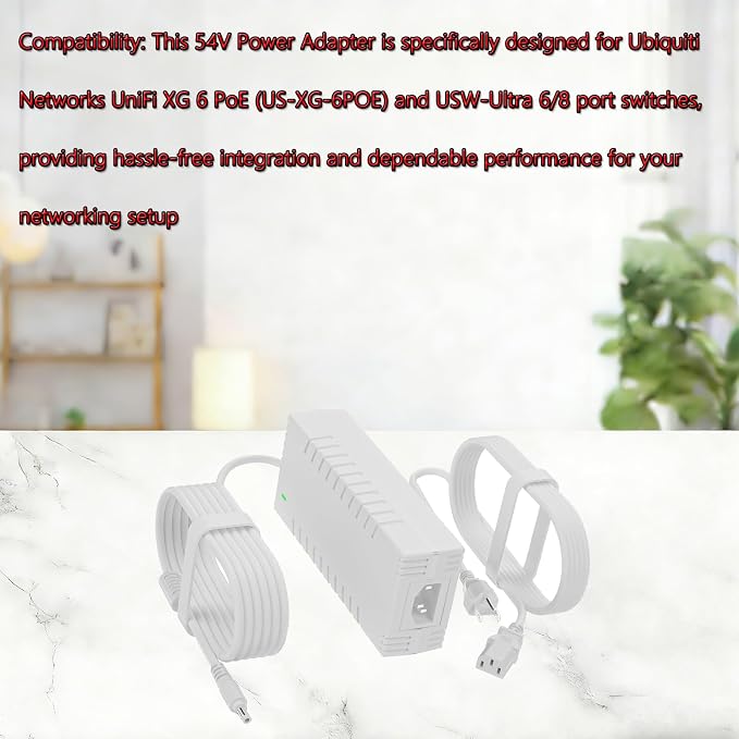 Ubiquiti UniFi 54V 210W Power Adapter, White | Output for XG 6 PoE & USW-Ultra Switches, Compatible with 6 & 8 Port Models, Replacement Power Supply