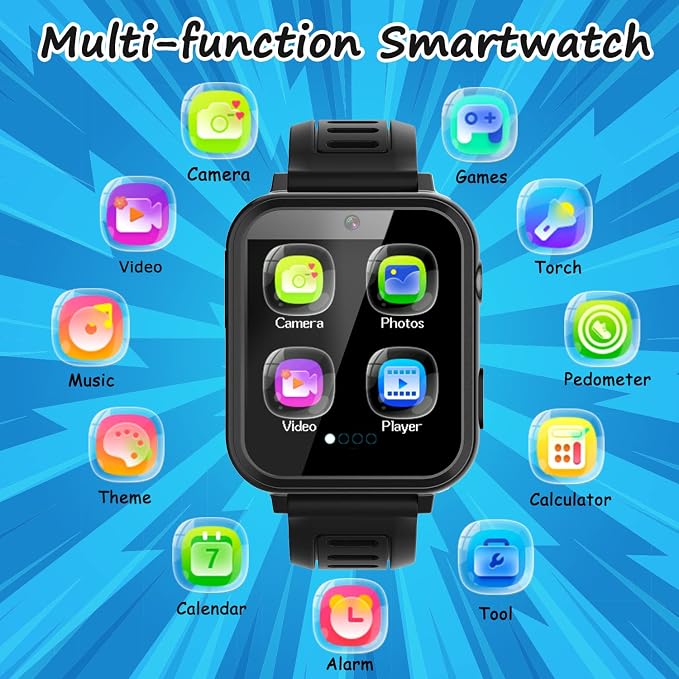 Kids Smart Watch Boys, Kids Smart Game Watch with 39 Games HD Touch Screen Video Camera Music Player Pedometer Flashlight Alarm Clock 12/24 hr Kid Watches for Boy Gifts for 5-12 Year Olds Boy Girl