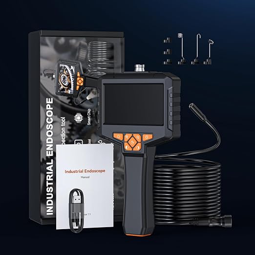 Single Lens Borescope, Ginocaco 4" IPS Endoscope Camera with Light, IP67 Waterproof Snake Camera with Semi-Rigid Cable for Automotive, Plumbers, HVAC(16.4Ft)