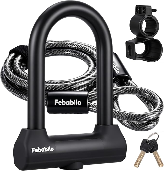 Bike Locks Heavy Duty Anti Theft,18mm Shackle High Security Bicycle U Lock with 2 Keys and Sturdy Mounting Bracket, Perfect for Electric Bike, Scooter, Motorcycle (U Lock with Cable, Medium)