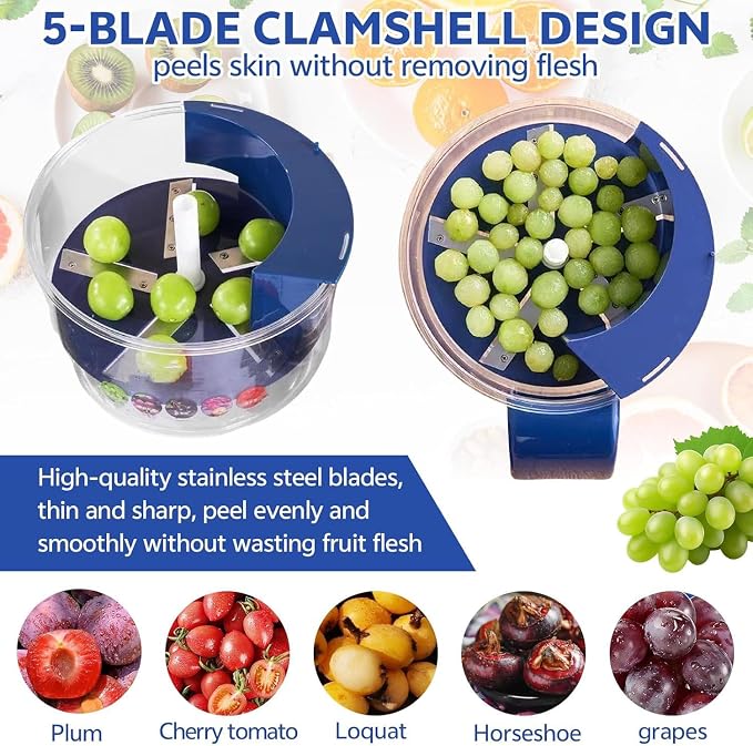 VovioCleoGrape Peeling Machine, Electric Garlic Peeler Machine, small fruit peeler, Rechargeable Home Kitchen Aid Peeler for Grapes, Garlic, Tomato, Cherry (Blue)