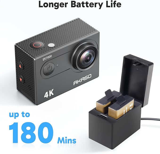 AKASO EK7000 4K30fps Action Camera with 256GB MicroSDXC U3 Memory Card Accessories Kit Bundle Ultra HD 131FT Waterproof Camera EIS WiFi Remote Control 4X Zoom Underwater Camera