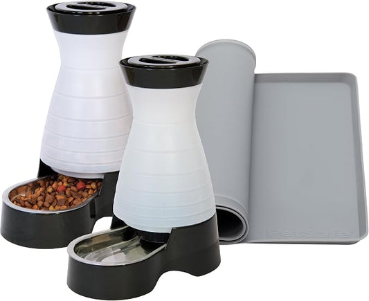 PetSafe Healthy Pet Food and Water Station with Waterproof Silicone Mat - Automatic Gravity Food and Water Dispenser for Cats and Dogs - BPA-Free Reservoir - Removable Stainless Steel Bowl - Medium