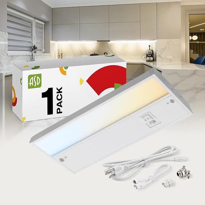 ASD LED Under Cabinet Lighting Plug in or Hardwired 9 Inch, Dimmable Under Cabinet Lights with High/Low/Off Switch, 3CCT 2700K-4000K, Linkable Under Counter Lights for Kitchen, ETL Listed, White