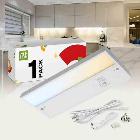 ASD LED Under Cabinet Lighting Plug in or Hardwired 9 Inch, Dimmable Under Cabinet Lights with High/Low/Off Switch, 3CCT 2700K-4000K, Linkable Under Counter Lights for Kitchen, ETL Listed, White