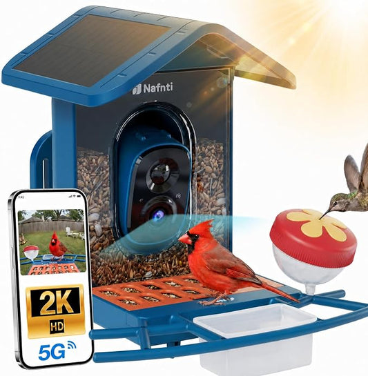Smart Bird Feeder with Camera Solar Powered, 5GHz/2.4GHz, 2K HD Live View, AI Bird Species Identify, Instant Arrival Alerts, Weatherproof Outdoor Bird Feeder Camera, Best for Bird Lovers