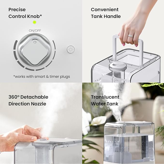 Humidifiers for Bedroom Large Room, Top Fill 6.5L Cool Mist Humidifier, 45H Runtime, 28dB Quiet Ultrasonic Air Humidifier for Home, Whole House, Baby Nursery, Night Light (White)