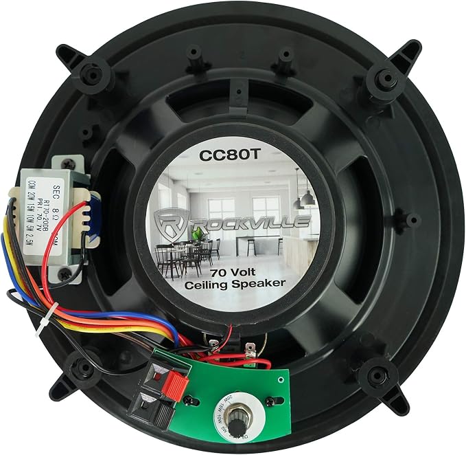 Rockville Pair CC80T Black 8" 70V Commercial Ceiling Speakers | Selectable 20w, 15w, 10w, 5w, 2.5w, 70V Taps, 50W 8-Ohm Mode, Swivel Tweeter, Paintable Flush Grilles for Restaurant