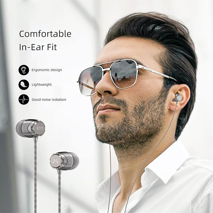 SoundMAGIC E11 Wired Earbuds, No Mic, Hi-Fi Stereo, 3.5mm Jack, Gunmetal | Balanced accurate sound, rich bass, full aluminium housing, silver-plated cable, comfortable fit