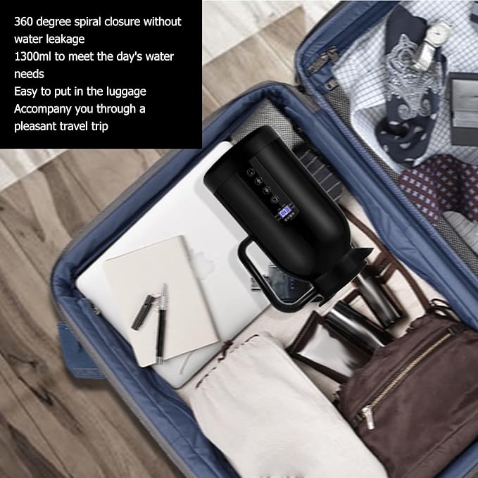 12-24V 1300ML Car Electric Kettle, Portable Hot Water Bottle Stainless Steel Cigarette Lighter for Travel for Coffee Tea