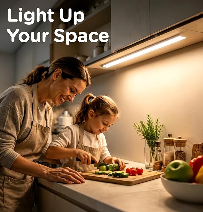 Under Cabinet Lighting Plug in, AC120V 3CCT 3000/4000/5000K Motion Sensor Light Indoor with Timer, Super Bright Linkable LED Counter Light for Kitchen, Closet, White 18 Inch, 2Pack