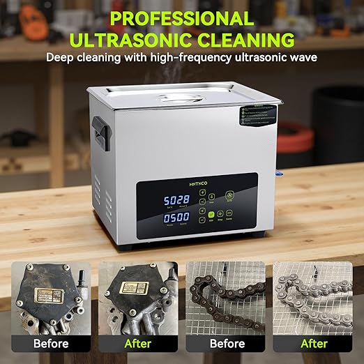 Ultrasonic Cleaner, One-Touch Cleaning,Heating, Deep Mode, ECO Energy-Saving Ultrasonic Cleaning Machine Excellent for Labs,Carburetor,Jewelry,Dentures,Automotive & Industrial Parts. (10L)