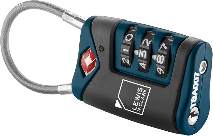 Lewis N. Clark TSA-Approved Combination Luggage Lock With Steel Cable (2-Pack), Blue, One Size
