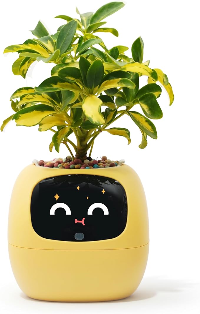 PLANTSIO Ivy AI Smart Planter Intelligent Flower Pot for Home Decoration Plants Companion Neat Desk Setup Gift Pet Planter Robot Guidance on Plant Care with Emojis (Orange)